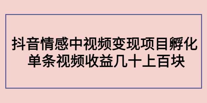 副业孵化营第5期:抖音情感中视频变现项目孵化 单条视频收益几十上百