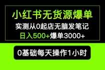 （5494期）小红书无货源爆单 实测从0起店无脑发笔记 日入500+爆单3000+长期项目可多店